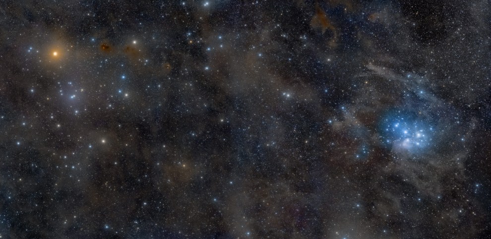 Aldebaran, the Hyades open cluster and the Pleiades in Taurus_Rogelio Bernal Andreo_PleiadesHyades_andreo50p_990w