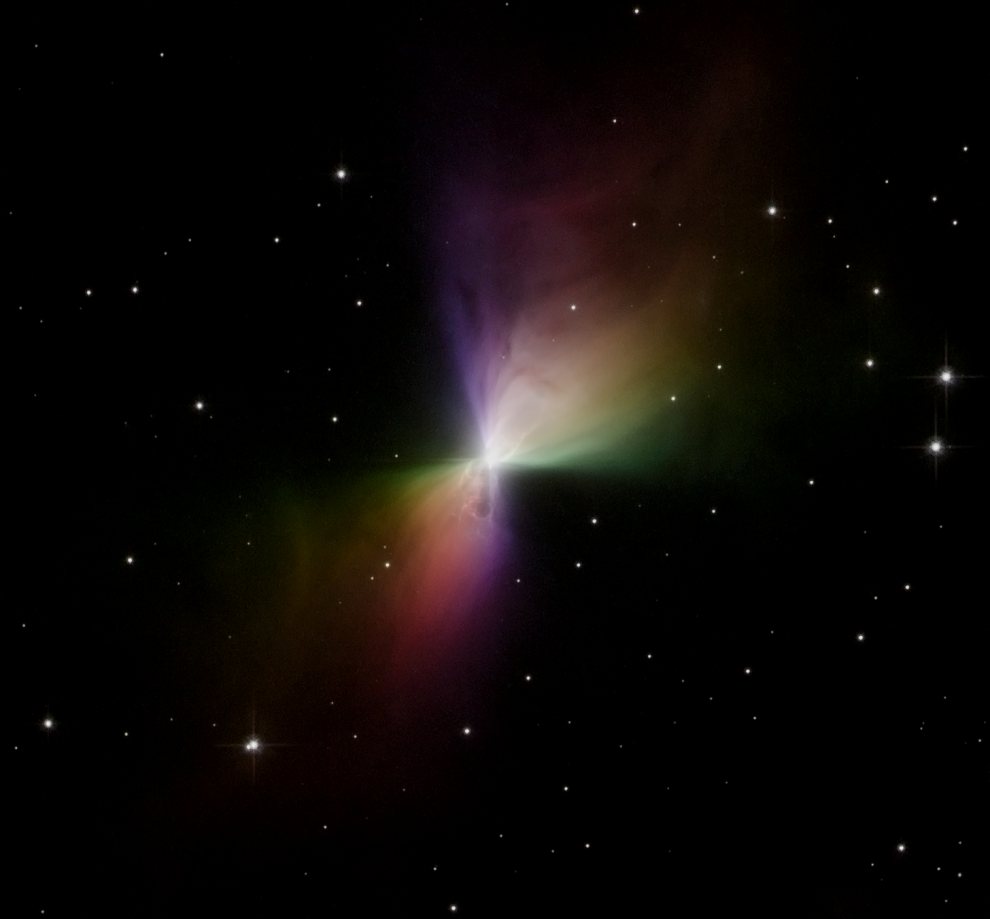 Boomerang (planetary) Nebula in Centaurus @5,000ly reflecting dust & gas - HST - bipolar outflow - 2 lobes (1 ly each) of matter being ejected from an old red giant_hs-2005-25_990w
