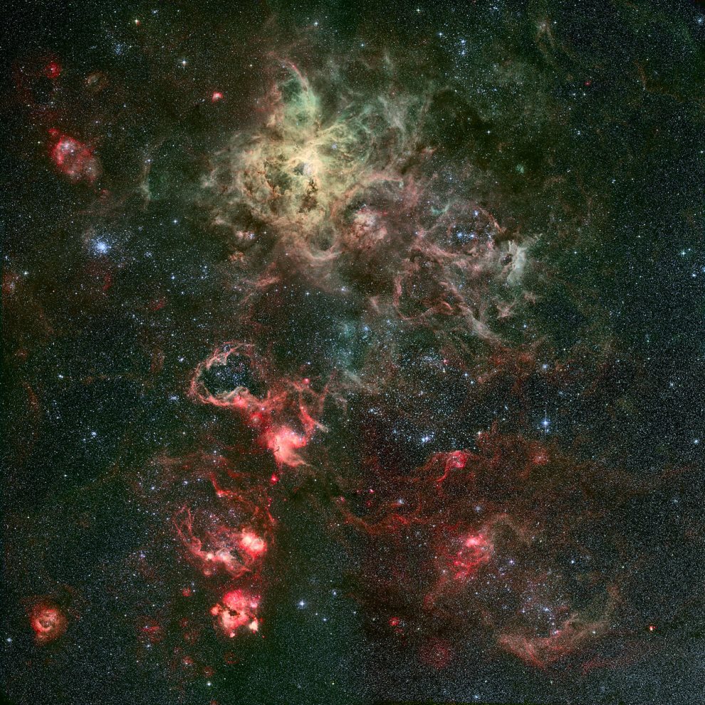 LMC_Tarantula-Nebula_30Doradus-NGC2070_NGC2100_NGC2044_NGC2081_NGC1974_Ghost-Nebula-NGC2080+NGC2048_MPIA-ESO-2.2m+WFI_21Dec2006_Cerro-La-Silla,Chile_eso0650a_990w