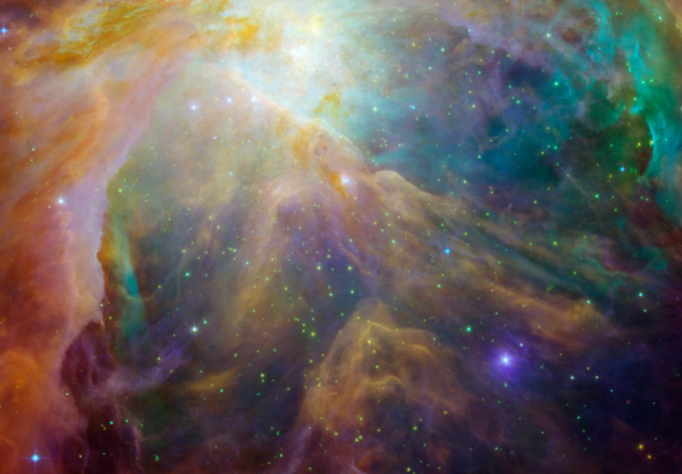 M42 - NCG1977 The Great Nebula in Orion (reflection) HST_infra-red+other filters showing young stars hidden within the nebula_close detail_02
