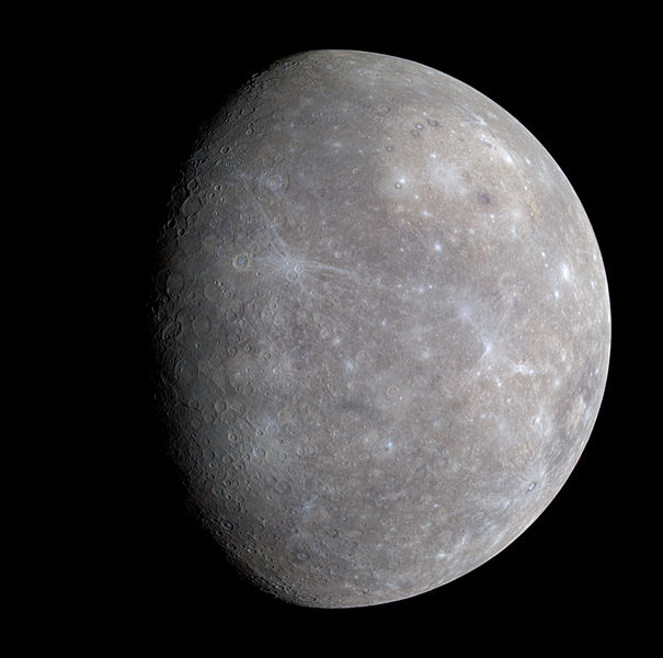 Mercury - Surface in composite wavelengths of 1000nm, 700nm, and 430nm mapped by MESSENGER (03-07-2004) orbiter post March 2011_605w