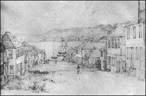 Main Street - Scarborough - Tobago - Captain Wilson (1825) illustration - Tom Cambridge Collection - [P3-TBOT]