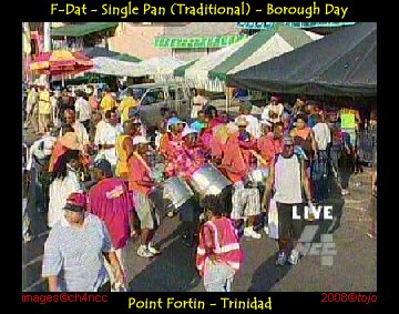 F-Dat Single Pan steelband at Point Fortin Borough Day 2007. Press to visit The SPB's on the Band Page.